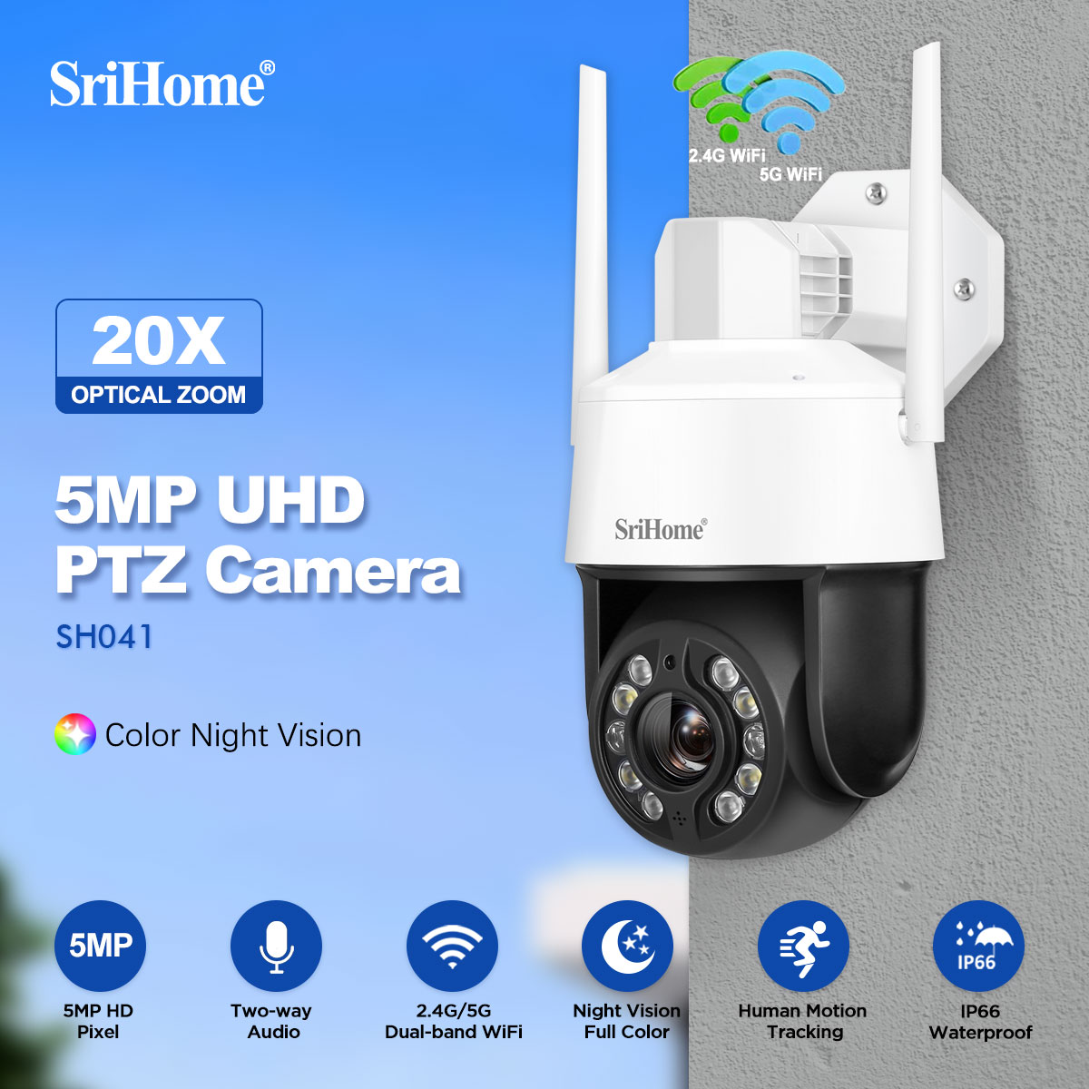 دوربین مینی اسپیددام WiFi برندSriHome    با 20X زوم اوپتیکال مدل SH041